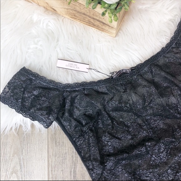 VS Black Lace & Mesh Shimmer Sexy Teddy Bodysuit - Picture 4 of 8